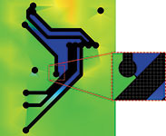 Figure 8. Small break in a ground plane apparent in PI-DC current density plot.